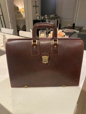 Pelle Studio Brown Leather Briefcase with Gold Hardware